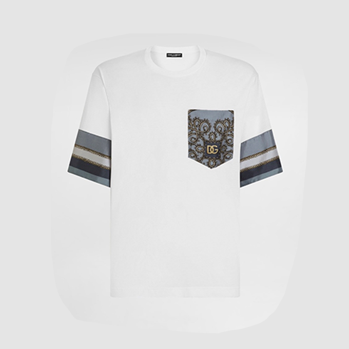 dolce & gabbana silk print patchwork knit t shirt